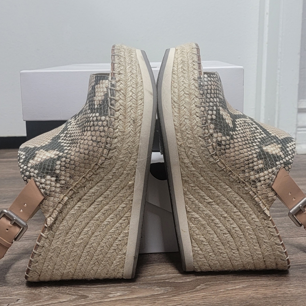 Snake print leather wedge heels